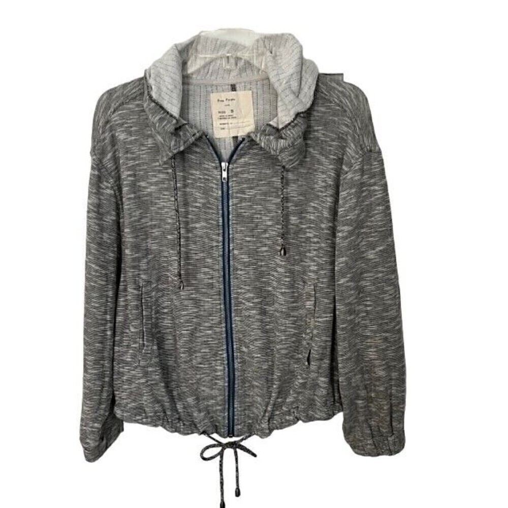 Free People Gray Cropped Zip Hoodie Size Small